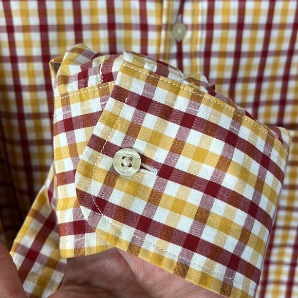 J. Crew Factory Button Down Shirt Men's M Fitted Red Gold Check 100% Cotton - Picture 10 of 13